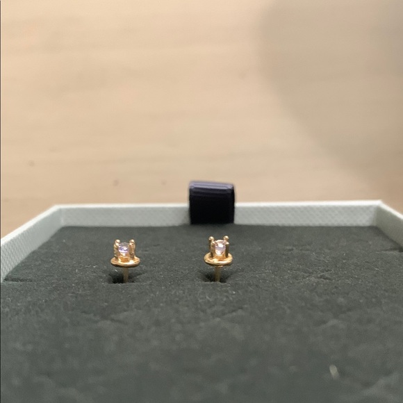 Elegant Gold and Purple Stud Earrings - Picture 2 of 6